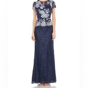NWT JS Collections 3D Lace Floor Length Gown